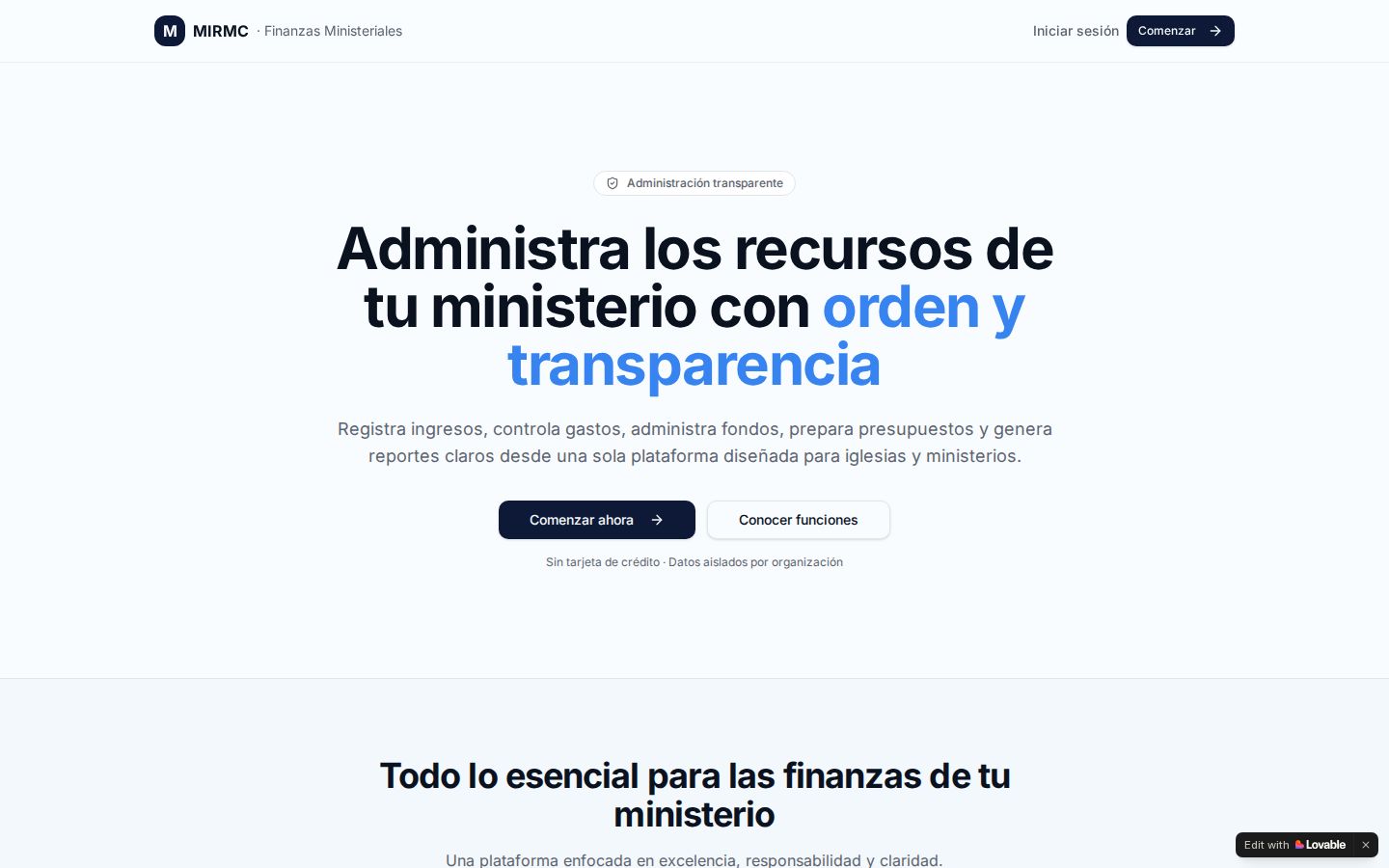 MIRMC Finanzas Ministeriales